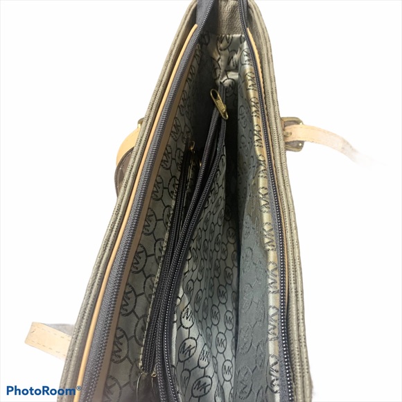 MICHAEL KORS BROWN CREAM TOTE LARGE LOGO BAG PURSE - Picture 13 of 14